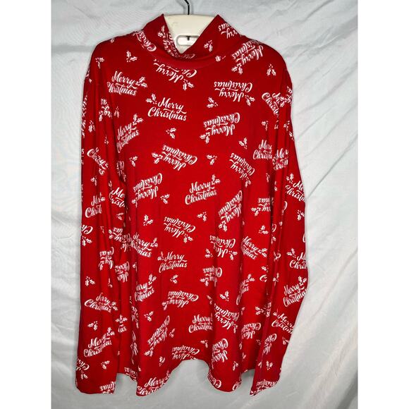 Merry Christmas All Over Print Mock Neck Shirt Size XXL - Picture 1 of 5